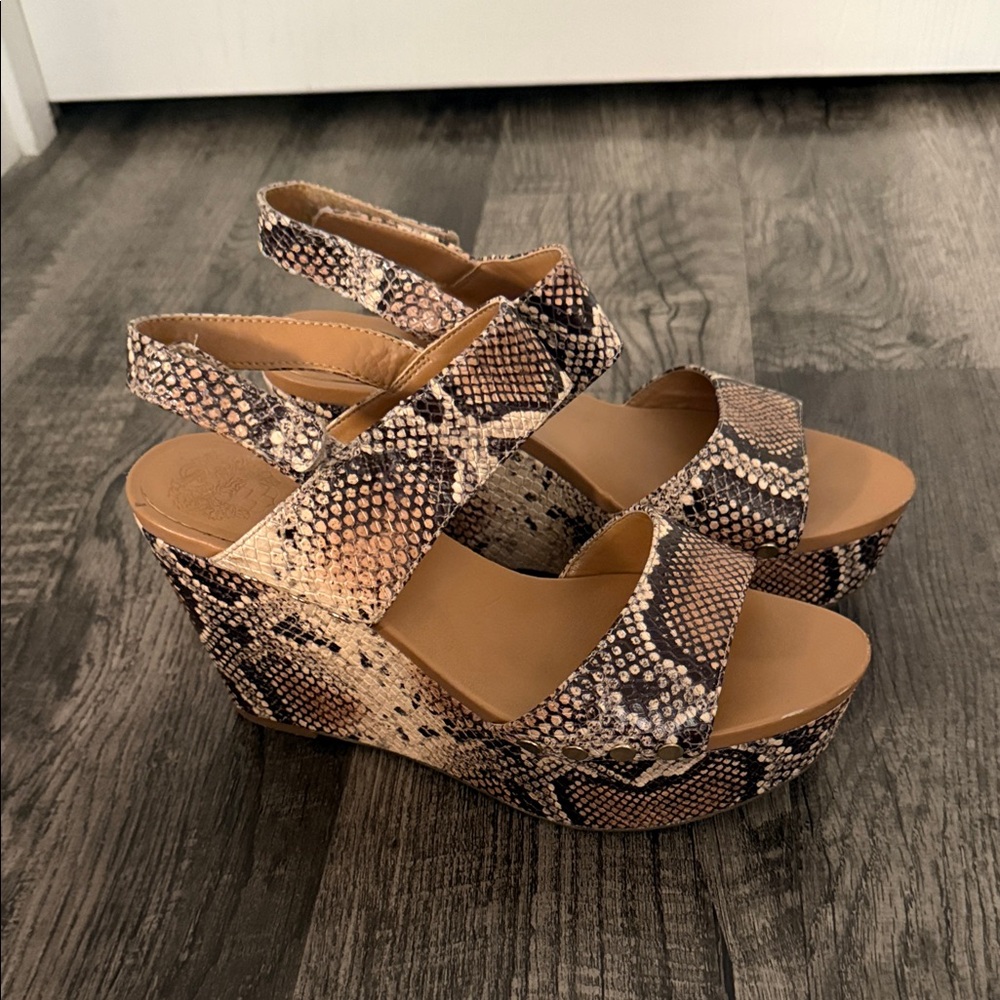 Vince Camuto Neutral Snake-Print Wedge Sandals
